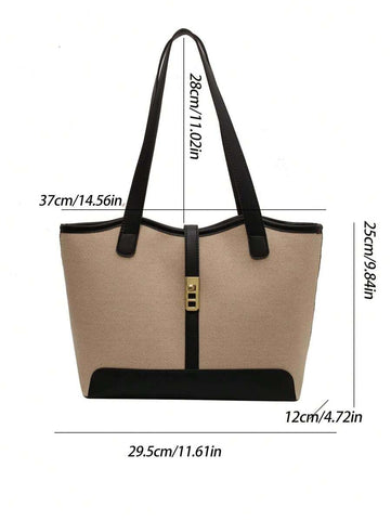 Bolsa de ombro feminina casual com zíper e grande capacidade para uso diário, bolsa de ombro nova no outono/inverno, bolsa tote de grande capacidade