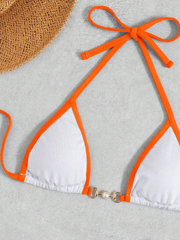 Swim Vcay Conjunto de biquíni feminino com alças cruzadas para férias na praia, corte atrevido no verão