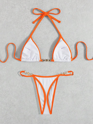 Swim Vcay Conjunto de biquíni feminino com alças cruzadas para férias na praia, corte atrevido no verão