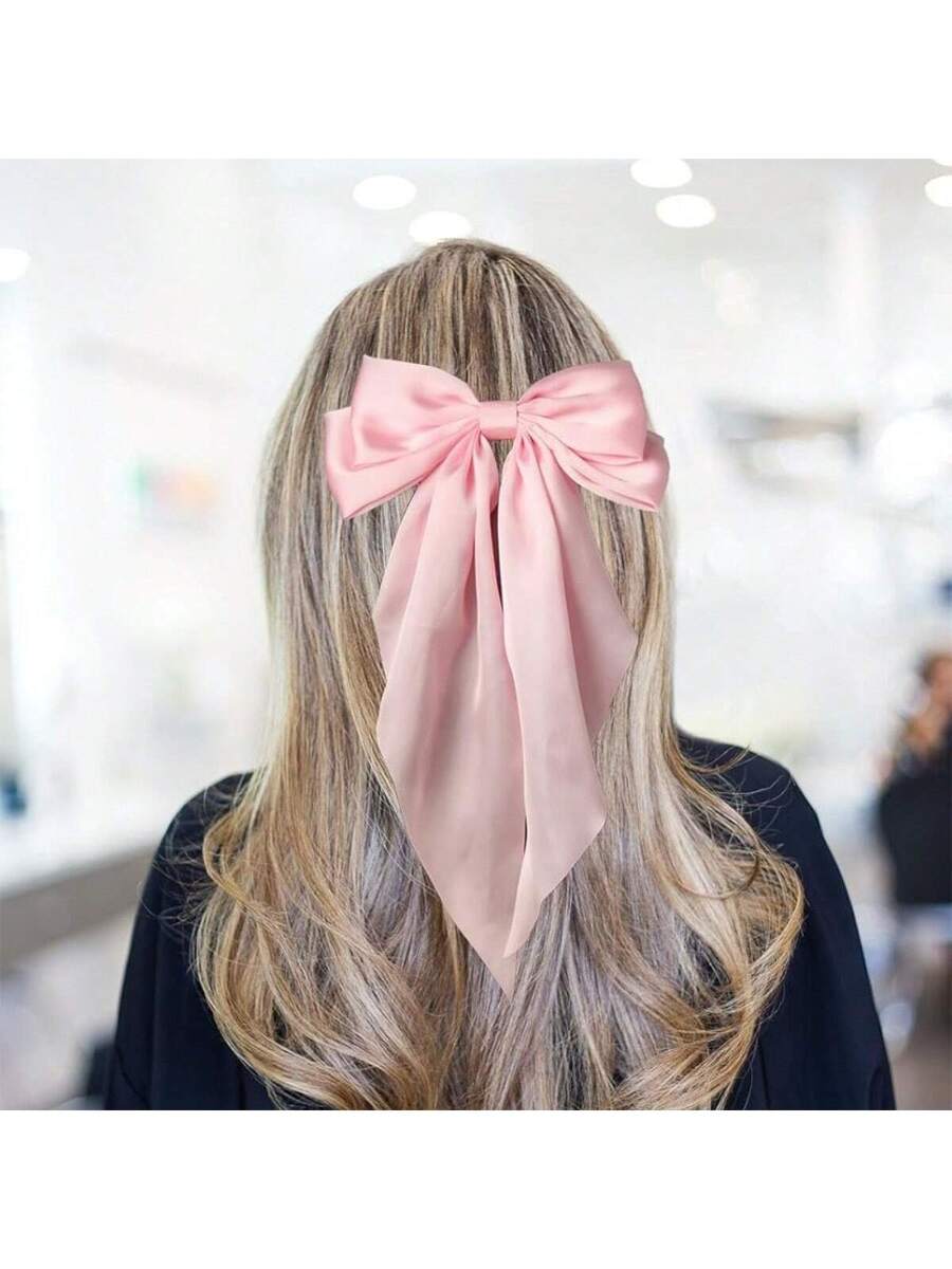 Conjunto de 2 peças de grampos de cabelo com laço longo preto e branco para mulheres, grampos de cabelo fofos para o Dia dos Namorados, grampos de cabelo com garras, presilhas de cabelo