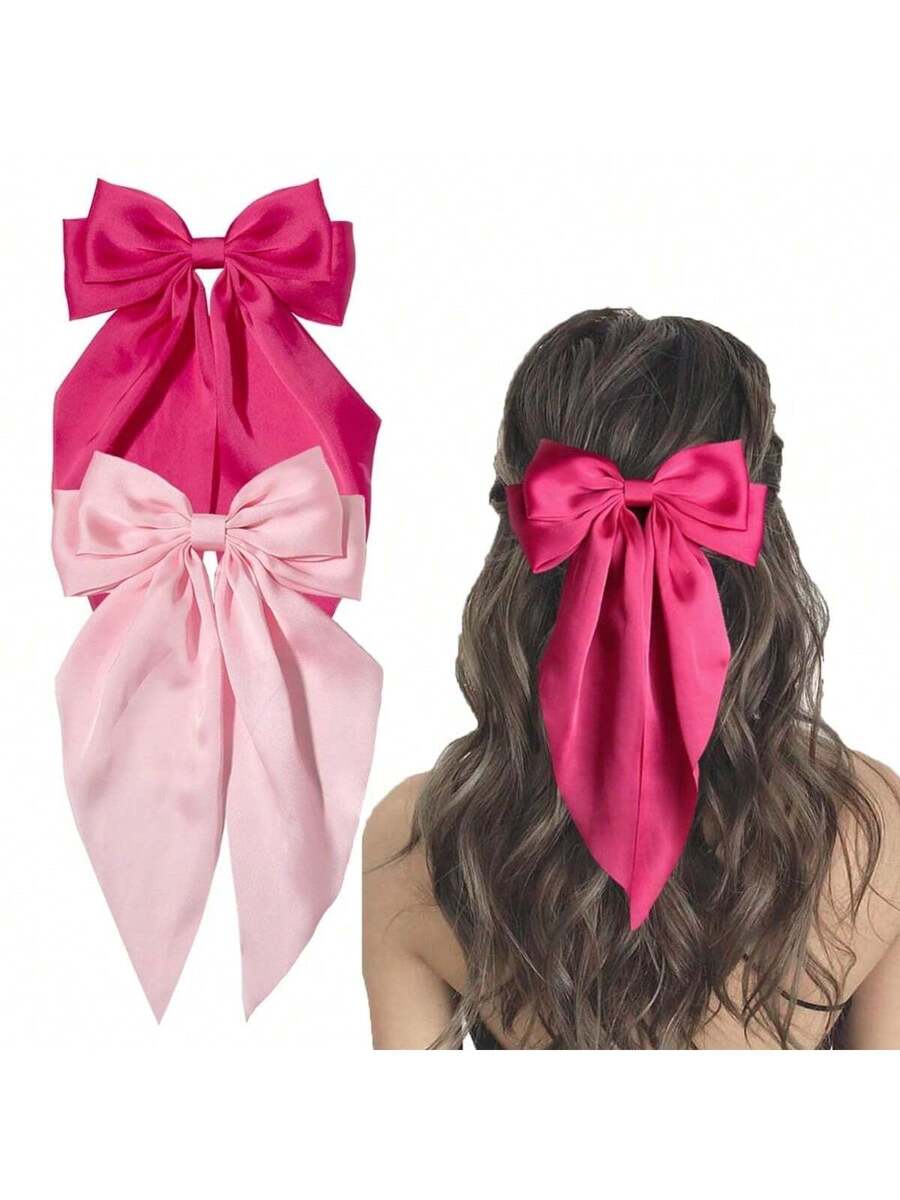 Conjunto de 2 peças de grampos de cabelo com laço longo preto e branco para mulheres, grampos de cabelo fofos para o Dia dos Namorados, grampos de cabelo com garras, presilhas de cabelo