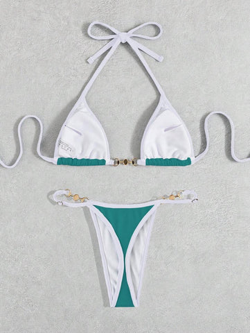 Swim Vcay Conjunto de biquíni feminino com alças cruzadas para férias na praia, corte atrevido no verão