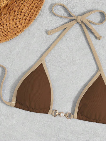 Swim Vcay Conjunto de biquíni feminino com alças cruzadas para férias na praia, corte atrevido no verão
