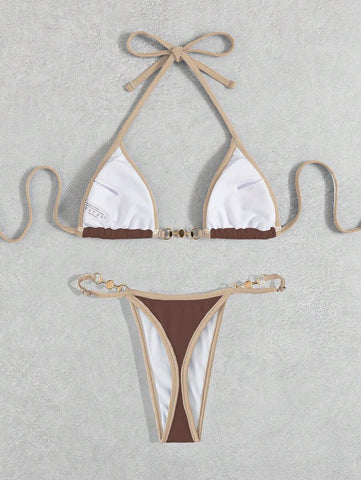 Swim Vcay Conjunto de biquíni feminino com alças cruzadas para férias na praia, corte atrevido no verão