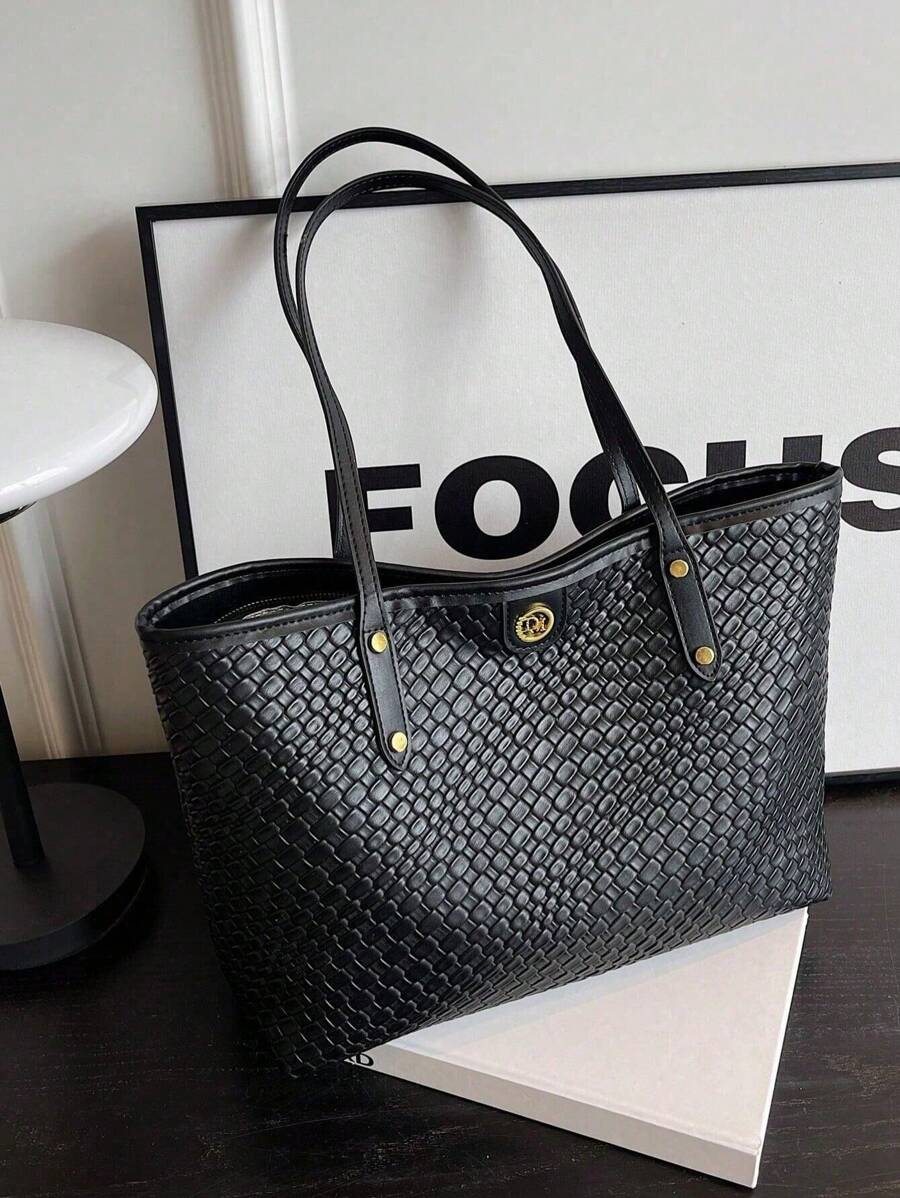 Grande capacidade simples e versátil bolsa tote impressa com decoração de rebites para mulheres bolsa tote com estampa de flores retrô bolsa de ombro de grande capacidade bolsa de mão diária da moda para mulheres, novidade no outono/inverno bolsa tote de