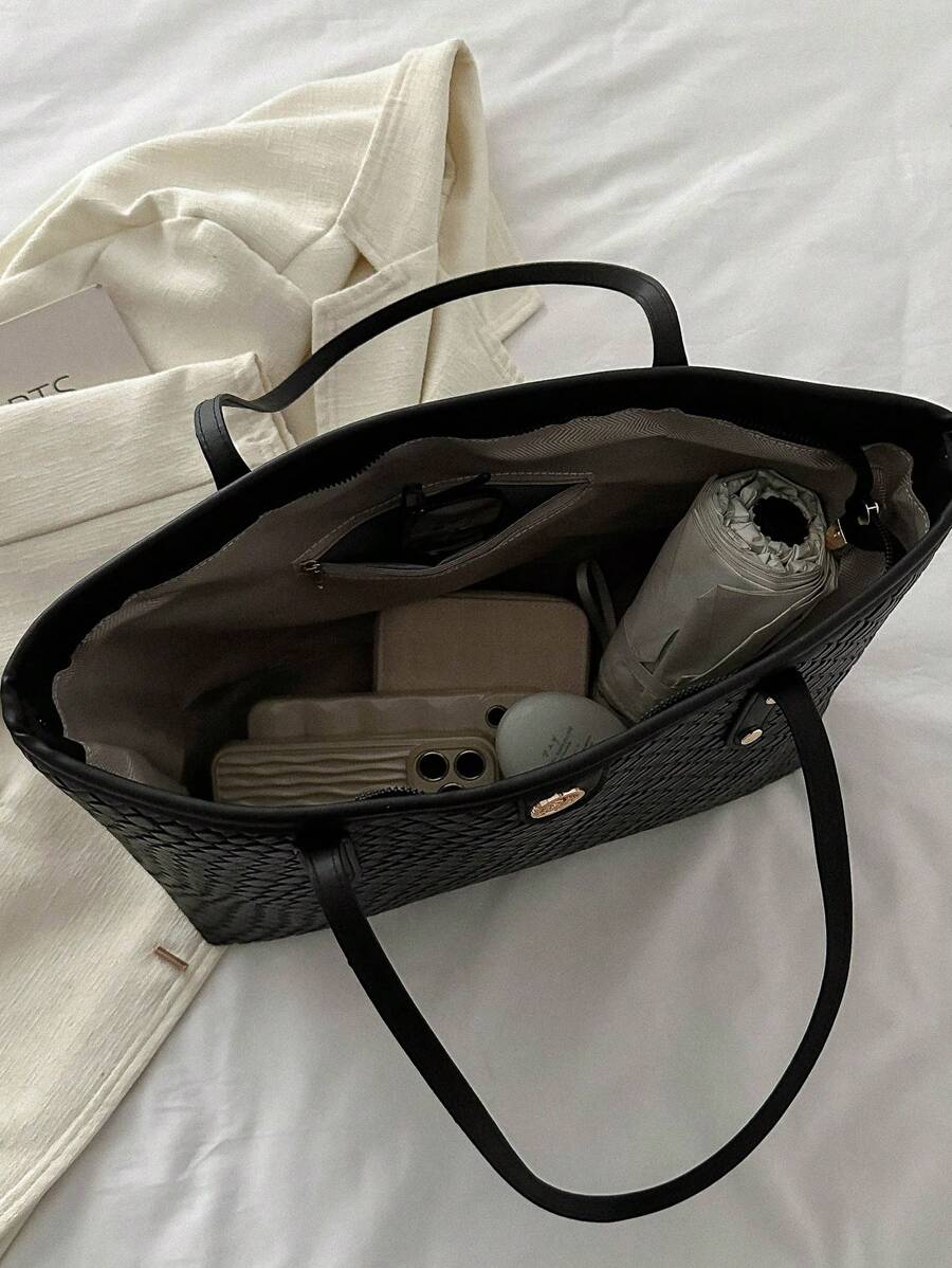Grande capacidade simples e versátil bolsa tote impressa com decoração de rebites para mulheres bolsa tote com estampa de flores retrô bolsa de ombro de grande capacidade bolsa de mão diária da moda para mulheres, novidade no outono/inverno bolsa tote de