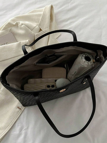 Grande capacidade simples e versátil bolsa tote impressa com decoração de rebites para mulheres bolsa tote com estampa de flores retrô bolsa de ombro de grande capacidade bolsa de mão diária da moda para mulheres, novidade no outono/inverno bolsa tote de