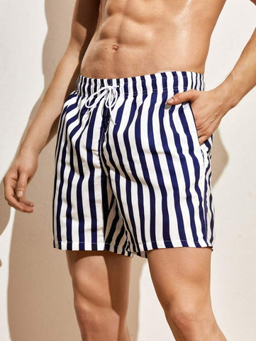 Shorts de Praia Listrado com Bolsos para Homens