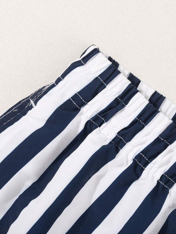 Shorts de Praia Listrado com Bolsos para Homens