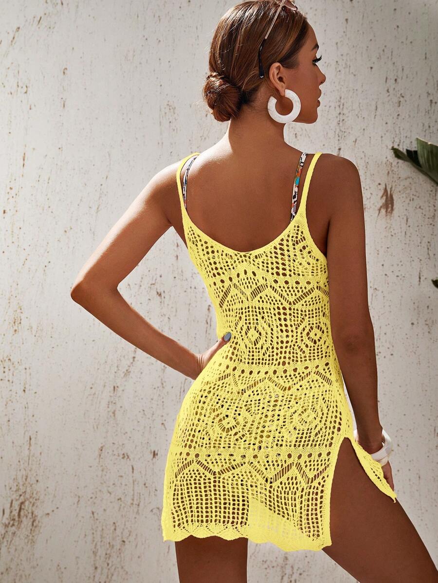 Swim Vcay escavar fenda na coxa crochê Cami Vestido de cobertura