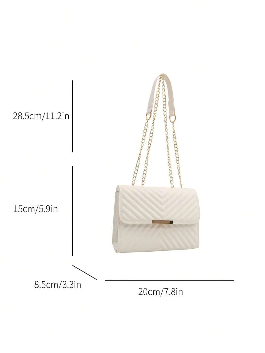 Mini Bolsa Crossbody Com Aba Acolchoada, Bolsa De Ombro Com Alça De Corrente, Acessório De Moda Feminina Para O Verão