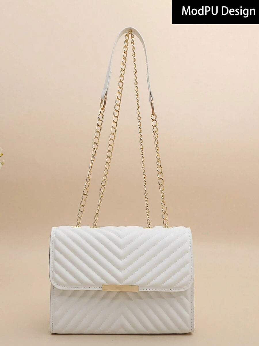 Mini Bolsa Crossbody Com Aba Acolchoada, Bolsa De Ombro Com Alça De Corrente, Acessório De Moda Feminina Para O Verão
