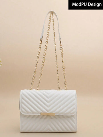 Mini Bolsa Crossbody Com Aba Acolchoada, Bolsa De Ombro Com Alça De Corrente, Acessório De Moda Feminina Para O Verão