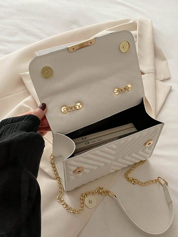 Mini Bolsa Crossbody Com Aba Acolchoada, Bolsa De Ombro Com Alça De Corrente, Acessório De Moda Feminina Para O Verão
