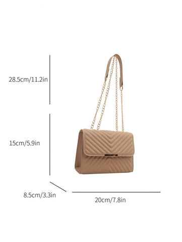 Mini Bolsa Crossbody Com Aba Acolchoada, Bolsa De Ombro Com Alça De Corrente, Acessório De Moda Feminina Para O Verão