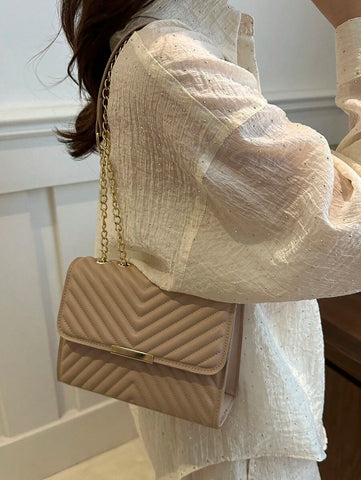 Mini Bolsa Crossbody Com Aba Acolchoada, Bolsa De Ombro Com Alça De Corrente, Acessório De Moda Feminina Para O Verão
