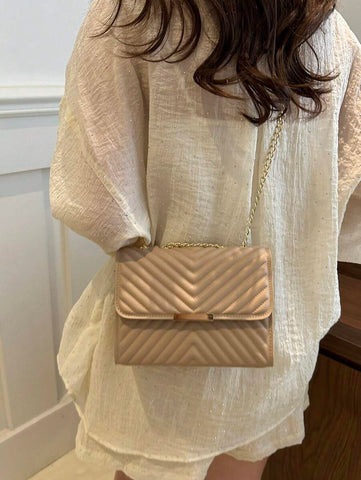 Mini Bolsa Crossbody Com Aba Acolchoada, Bolsa De Ombro Com Alça De Corrente, Acessório De Moda Feminina Para O Verão
