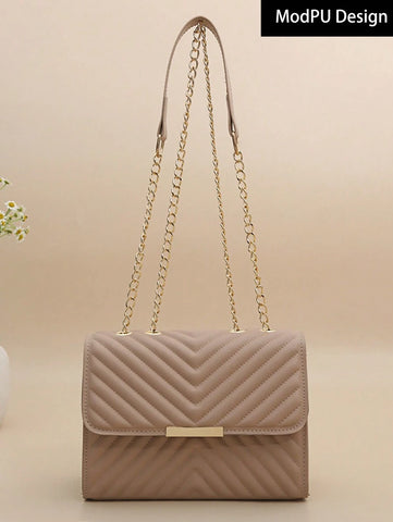 Mini Bolsa Crossbody Com Aba Acolchoada, Bolsa De Ombro Com Alça De Corrente, Acessório De Moda Feminina Para O Verão