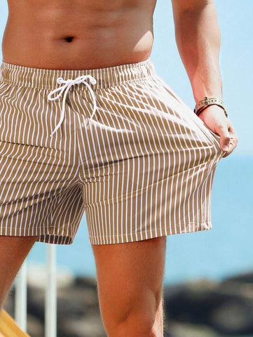 Horizaway Cordão Bolso Listrado Período de férias Calções de praia masculinos