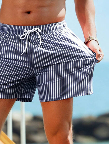 Horizaway Cordão Bolso Listrado Período de férias Calções de praia masculinos