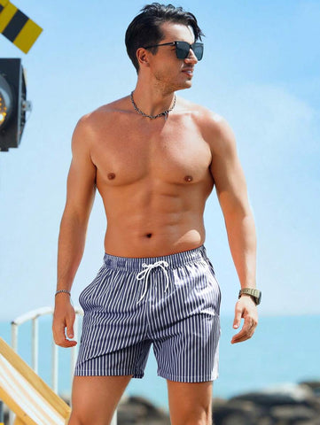 Horizaway Cordão Bolso Listrado Período de férias Calções de praia masculinos