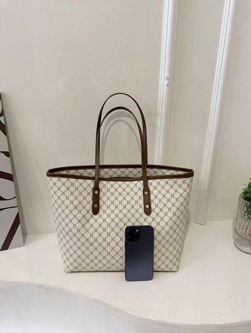 Grande capacidade simples e versátil bolsa tote impressa com decoração de rebites para mulheres bolsa tote com estampa de flores retrô bolsa de ombro de grande capacidade bolsa de mão diária da moda para mulheres, novidade no outono/inverno bolsa tote de