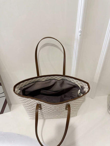 Grande capacidade simples e versátil bolsa tote impressa com decoração de rebites para mulheres bolsa tote com estampa de flores retrô bolsa de ombro de grande capacidade bolsa de mão diária da moda para mulheres, novidade no outono/inverno bolsa tote de