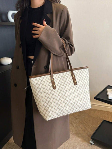 Grande capacidade simples e versátil bolsa tote impressa com decoração de rebites para mulheres bolsa tote com estampa de flores retrô bolsa de ombro de grande capacidade bolsa de mão diária da moda para mulheres, novidade no outono/inverno bolsa tote de