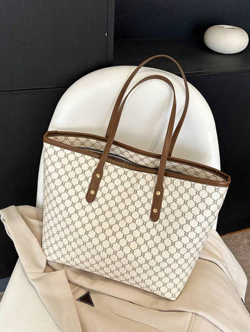 Grande capacidade simples e versátil bolsa tote impressa com decoração de rebites para mulheres bolsa tote com estampa de flores retrô bolsa de ombro de grande capacidade bolsa de mão diária da moda para mulheres, novidade no outono/inverno bolsa tote de
