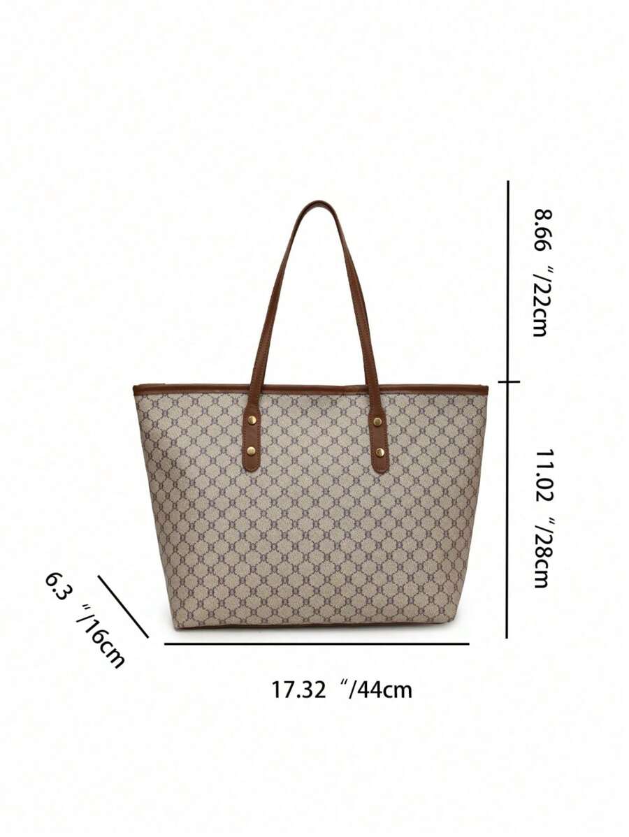 Grande capacidade simples e versátil bolsa tote impressa com decoração de rebites para mulheres bolsa tote com estampa de flores retrô bolsa de ombro de grande capacidade bolsa de mão diária da moda para mulheres, novidade no outono/inverno bolsa tote de