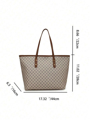 Grande capacidade simples e versátil bolsa tote impressa com decoração de rebites para mulheres bolsa tote com estampa de flores retrô bolsa de ombro de grande capacidade bolsa de mão diária da moda para mulheres, novidade no outono/inverno bolsa tote de