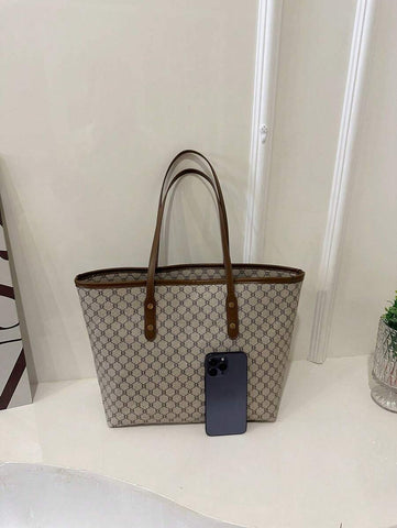 Grande capacidade simples e versátil bolsa tote impressa com decoração de rebites para mulheres bolsa tote com estampa de flores retrô bolsa de ombro de grande capacidade bolsa de mão diária da moda para mulheres, novidade no outono/inverno bolsa tote de