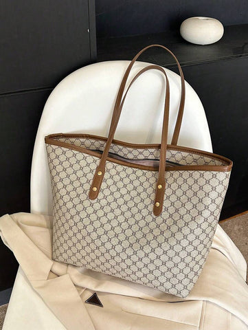 Grande capacidade simples e versátil bolsa tote impressa com decoração de rebites para mulheres bolsa tote com estampa de flores retrô bolsa de ombro de grande capacidade bolsa de mão diária da moda para mulheres, novidade no outono/inverno bolsa tote de