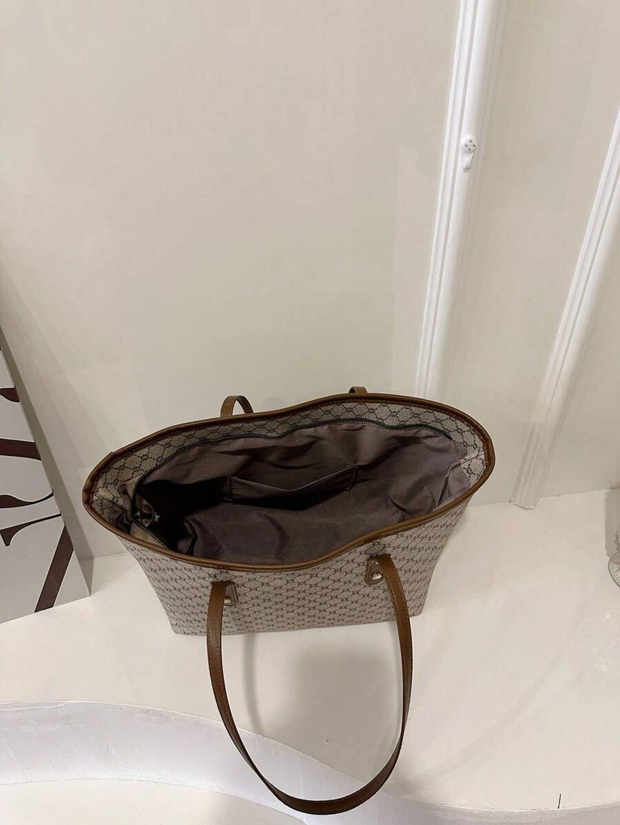 Grande capacidade simples e versátil bolsa tote impressa com decoração de rebites para mulheres bolsa tote com estampa de flores retrô bolsa de ombro de grande capacidade bolsa de mão diária da moda para mulheres, novidade no outono/inverno bolsa tote de
