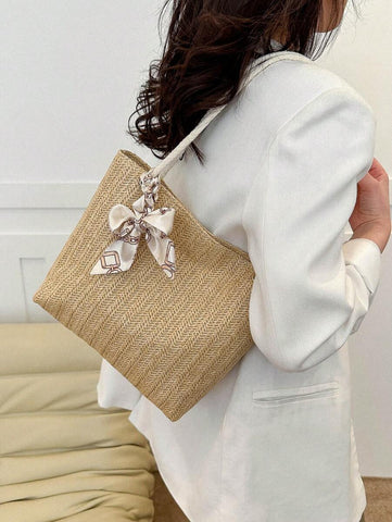 Bolsa de palha casual e moderna para mulheres, bolsa tote/ombro/bolsa de mão/bolsa de praia, bolsa de férias da moda para o verão