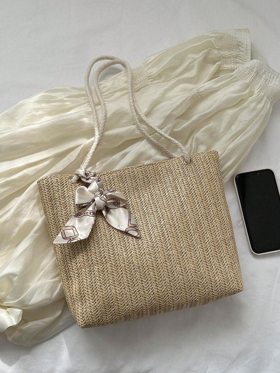 Bolsa de palha casual e moderna para mulheres, bolsa tote/ombro/bolsa de mão/bolsa de praia, bolsa de férias da moda para o verão