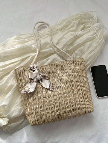 Bolsa de palha casual e moderna para mulheres, bolsa tote/ombro/bolsa de mão/bolsa de praia, bolsa de férias da moda para o verão