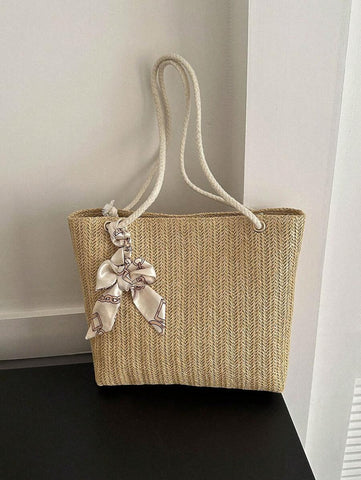 Bolsa de palha casual e moderna para mulheres, bolsa tote/ombro/bolsa de mão/bolsa de praia, bolsa de férias da moda para o verão