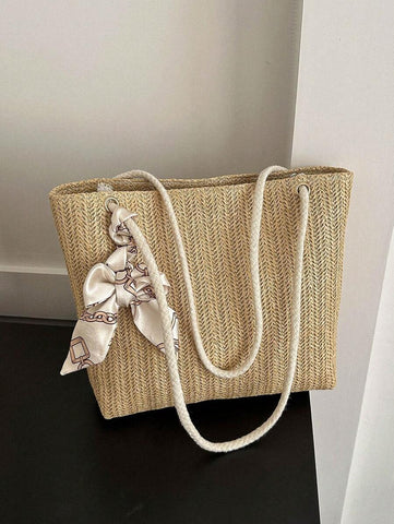 Bolsa de palha casual e moderna para mulheres, bolsa tote/ombro/bolsa de mão/bolsa de praia, bolsa de férias da moda para o verão