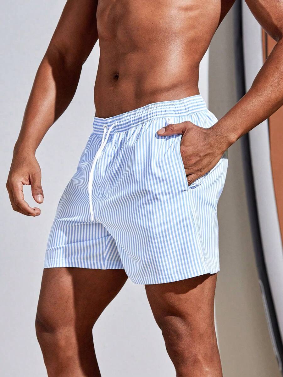 Horizaway Cordão Bolso Listrado Período de férias Calções de praia masculinos