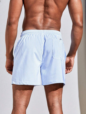 Horizaway Cordão Bolso Listrado Período de férias Calções de praia masculinos