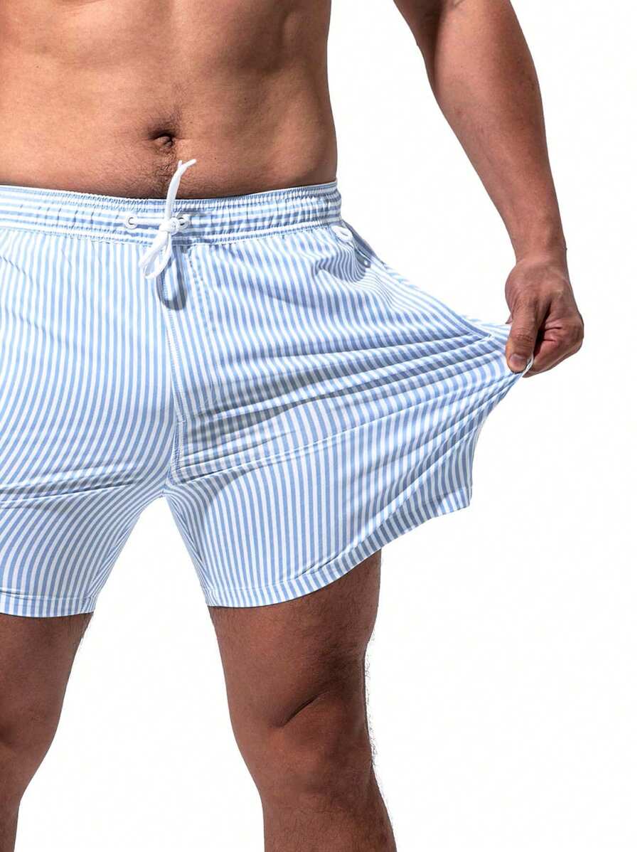 Horizaway Cordão Bolso Listrado Período de férias Calções de praia masculinos