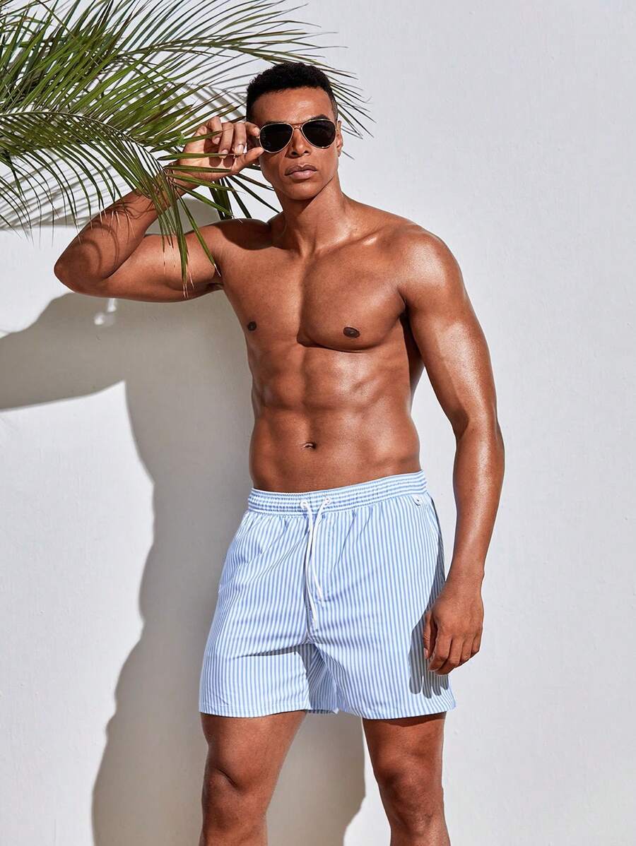 Horizaway Cordão Bolso Listrado Período de férias Calções de praia masculinos
