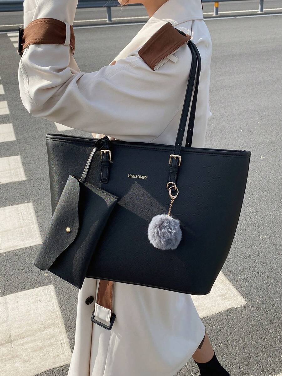 Bolsa de ombro com design elegante e de grande capacidade, cor sólida, nova bolsa de ombro com grande capacidade para outono/inverno
