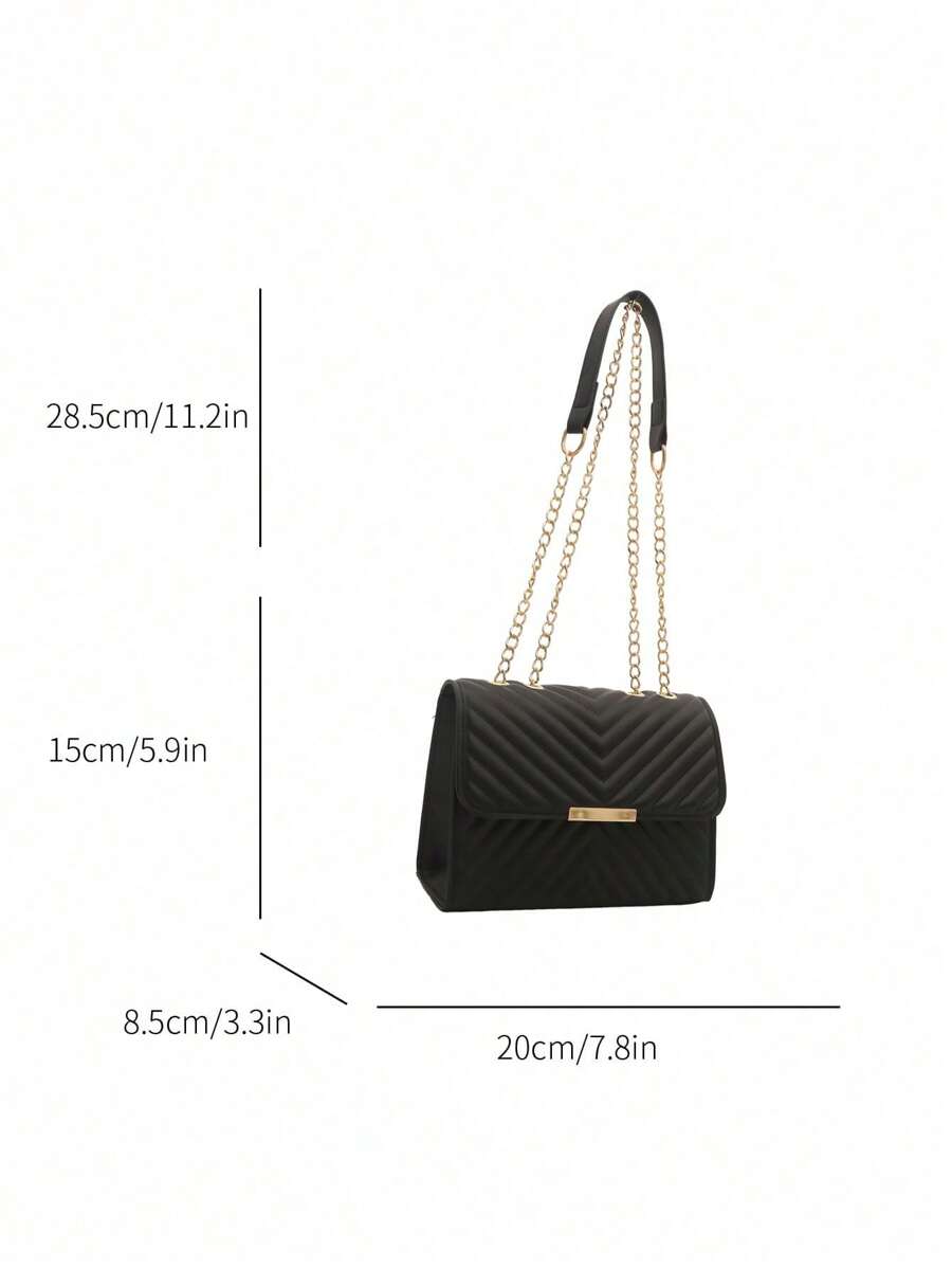 Mini Bolsa Crossbody Com Aba Acolchoada, Bolsa De Ombro Com Alça De Corrente, Acessório De Moda Feminina Para O Verão