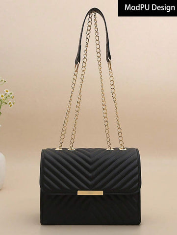 Mini Bolsa Crossbody Com Aba Acolchoada, Bolsa De Ombro Com Alça De Corrente, Acessório De Moda Feminina Para O Verão