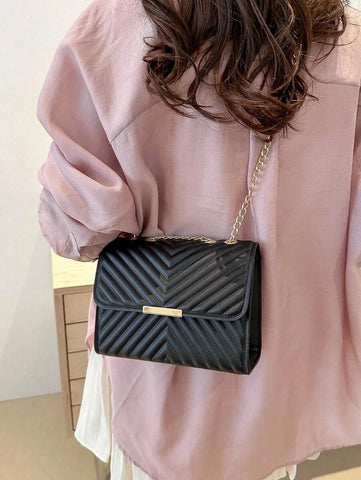 Mini Bolsa Crossbody Com Aba Acolchoada, Bolsa De Ombro Com Alça De Corrente, Acessório De Moda Feminina Para O Verão