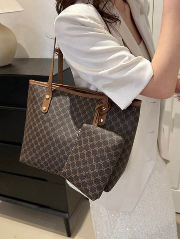 Grande capacidade simples e versátil bolsa tote impressa com decoração de rebites para mulheres bolsa tote com estampa de flores retrô bolsa de ombro de grande capacidade bolsa de mão diária da moda para mulheres, novidade no outono/inverno bolsa tote de