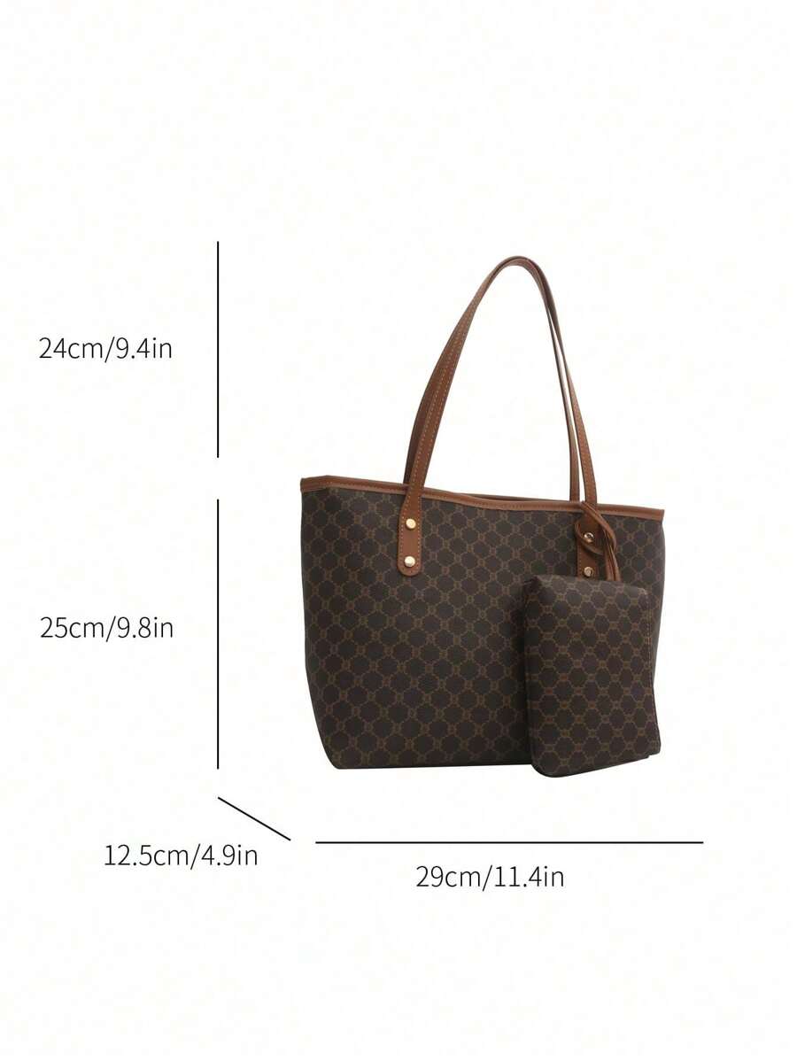 Grande capacidade simples e versátil bolsa tote impressa com decoração de rebites para mulheres bolsa tote com estampa de flores retrô bolsa de ombro de grande capacidade bolsa de mão diária da moda para mulheres, novidade no outono/inverno bolsa tote de