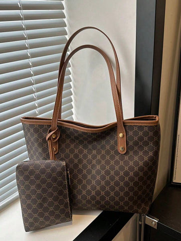 Grande capacidade simples e versátil bolsa tote impressa com decoração de rebites para mulheres bolsa tote com estampa de flores retrô bolsa de ombro de grande capacidade bolsa de mão diária da moda para mulheres, novidade no outono/inverno bolsa tote de